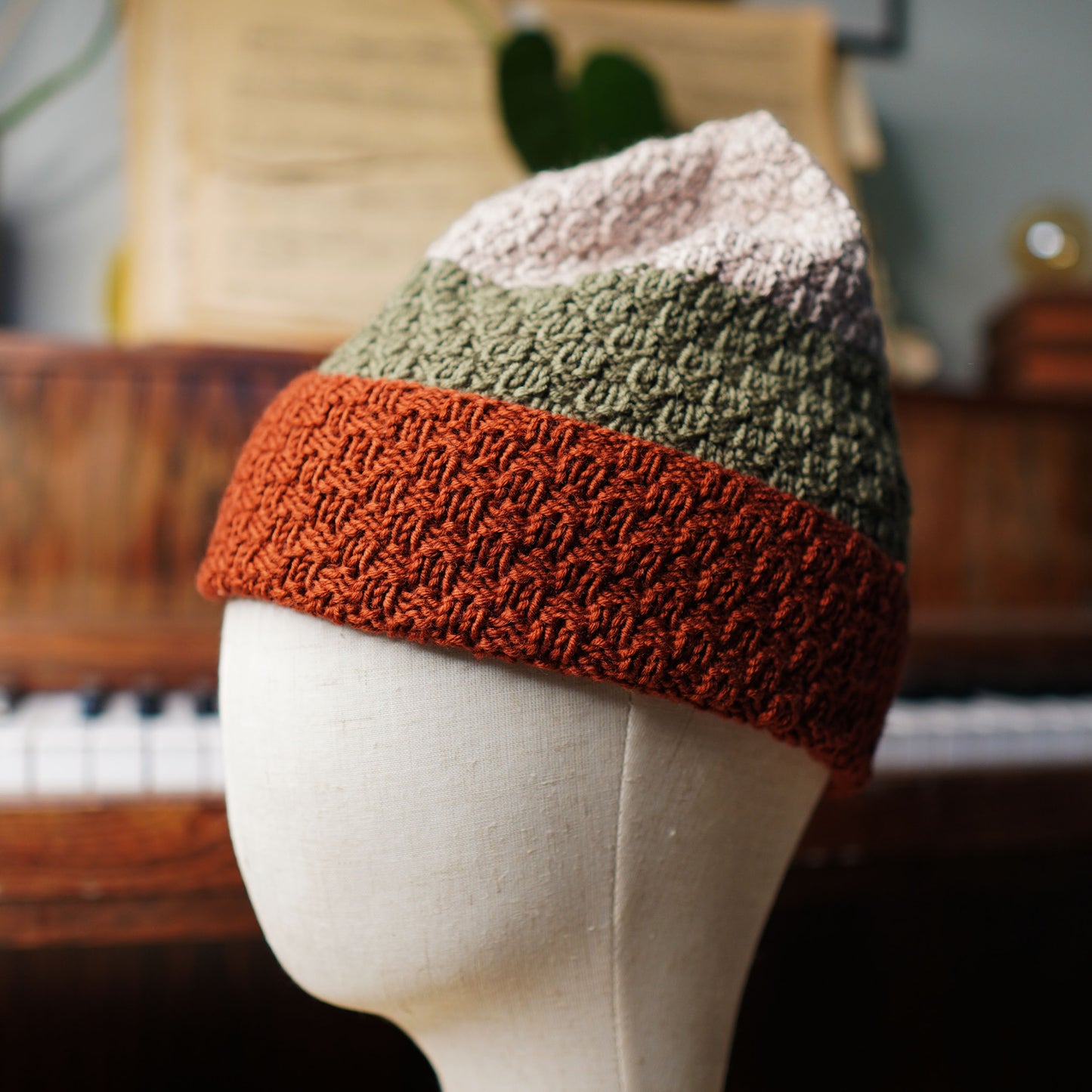 Custom hand knit merino wool beanie - multi colored, single fold