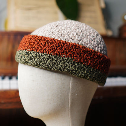 Custom hand knit merino wool beanie - multi colored, double fold