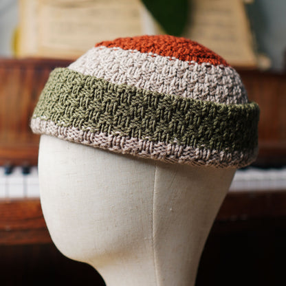 Custom hand knit merino wool beanie - multi colored, side view