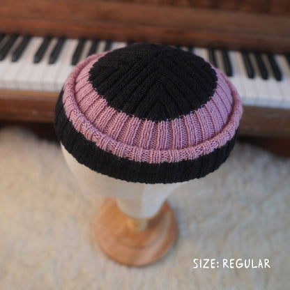 The Southlander REKNIT – one-of-a-kind hand knit wool beanie in charcoal and pink (RHF01-RK30)