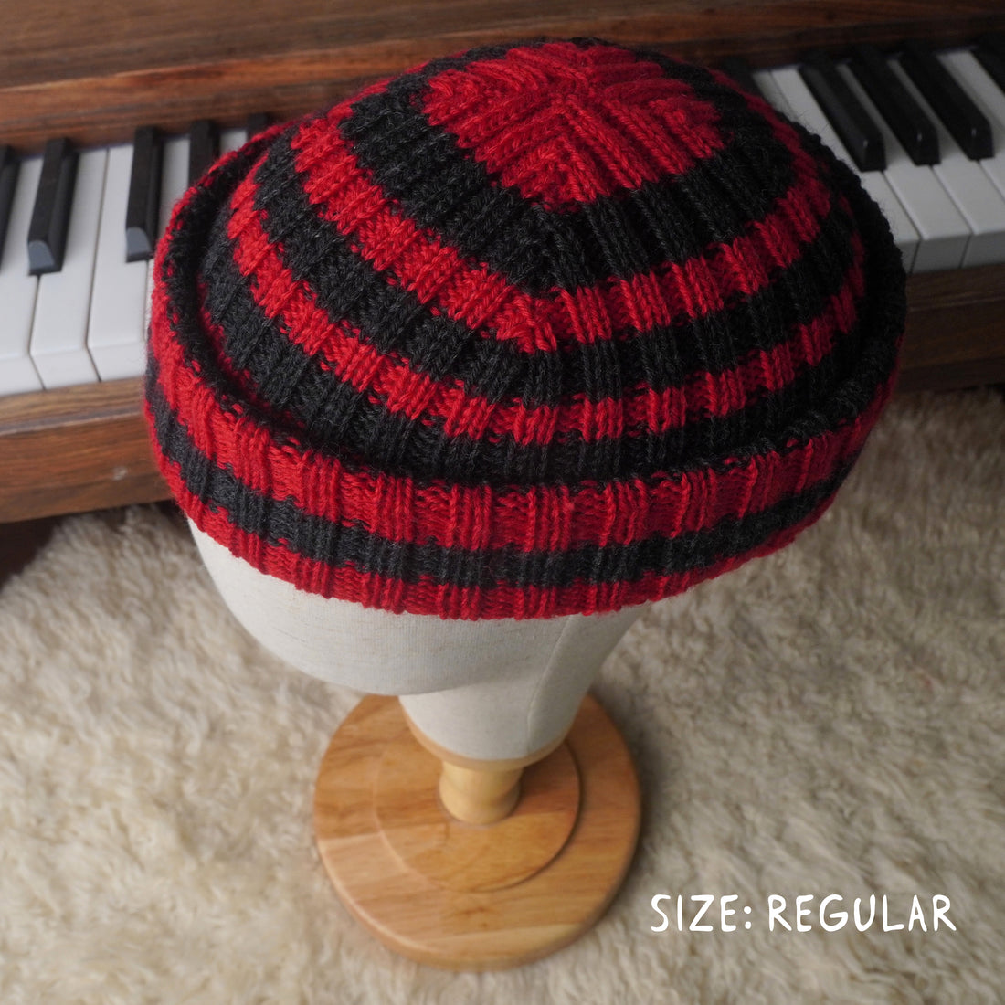 The Southlander REKNIT – one-of-a-kind hand knit wool beanie in red and charcoal (RHF01-RK56)