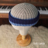The Southlander REKNIT – one-of-a-kind hand knit wool beanie in light beige speckled, nordic blue and navy (RHF01-RK61)