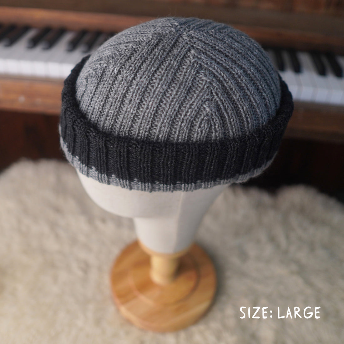 The Southlander REKNIT – one-of-a-kind hand knit wool beanie in gray speckled and charcoal (RHF01-RK63)