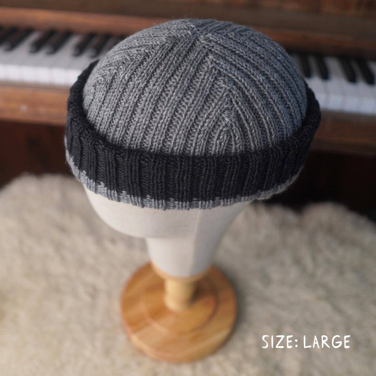The Southlander REKNIT – one-of-a-kind hand knit wool beanie in gray speckled and charcoal (RHF01-RK63)