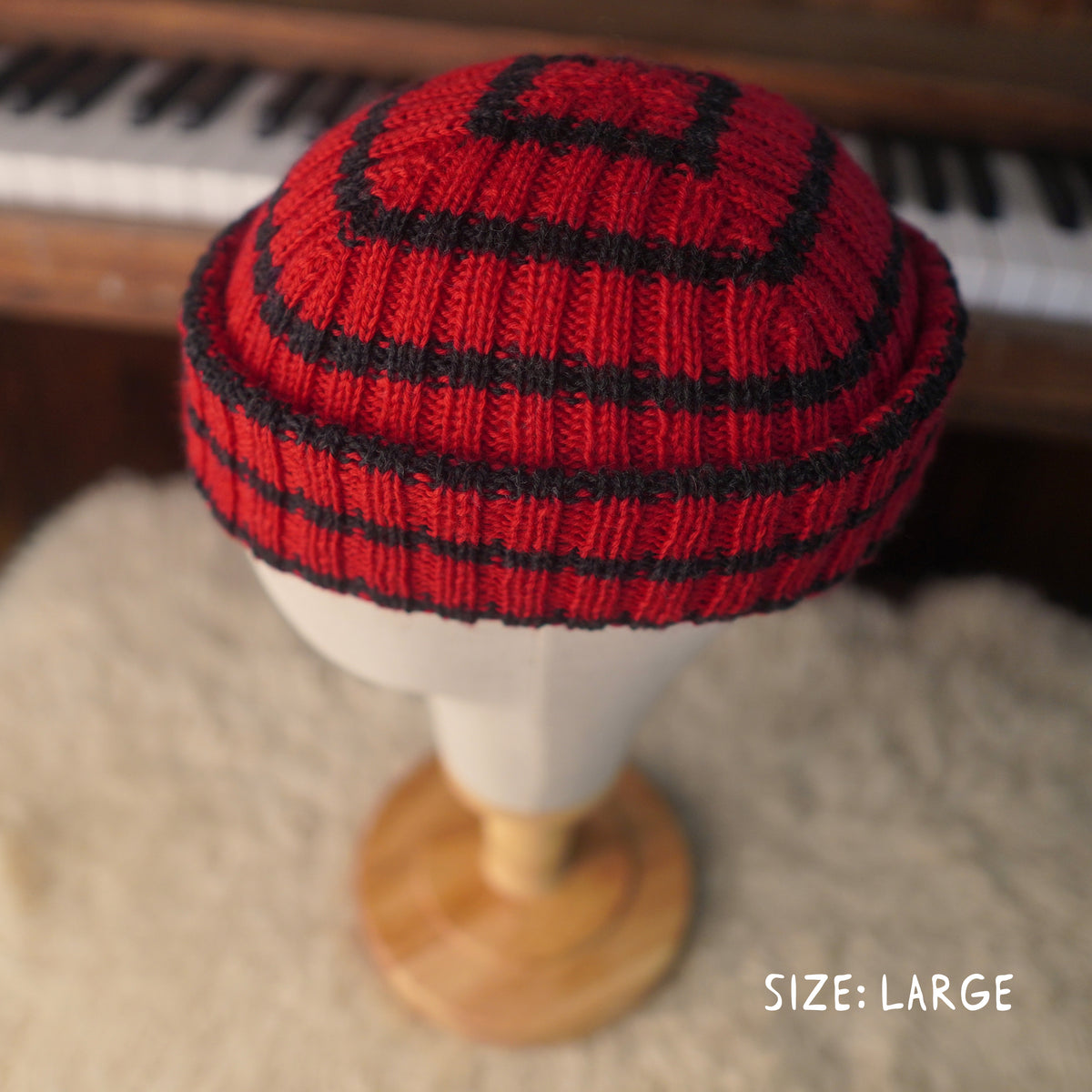 The Southlander REKNIT – one-of-a-kind hand knit wool beanie in red and charcoal (RHF01-RK67)