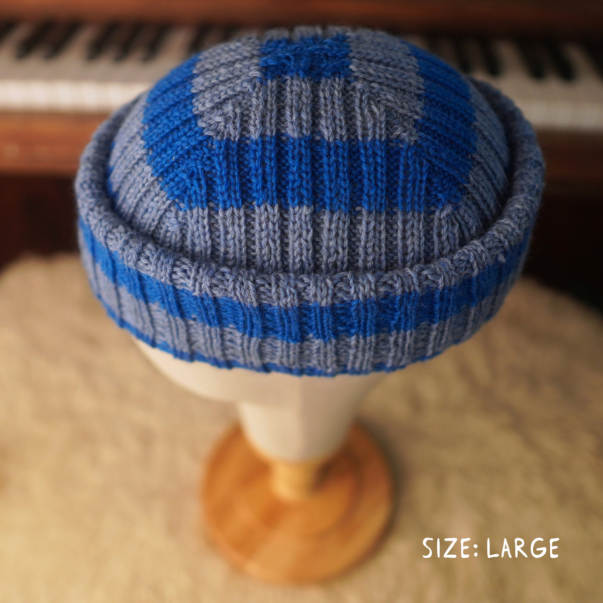 The Southlander REKNIT – one-of-a-kind hand knit wool beanie in blue and nordic blue (RHF01-RK68)