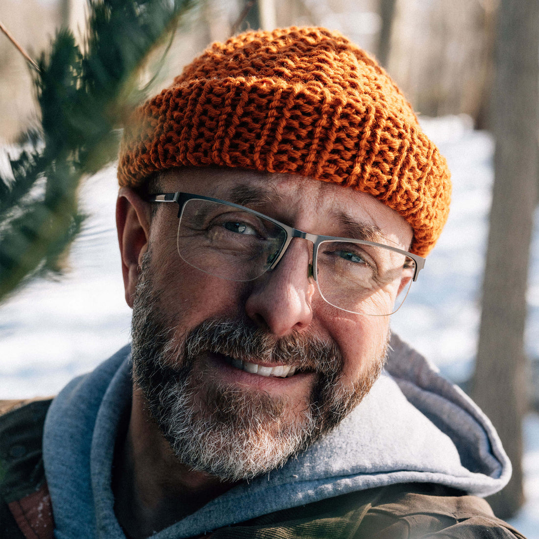 The Westcoaster – chunky hand knit Norwegian wool beanie, cognac, worn
