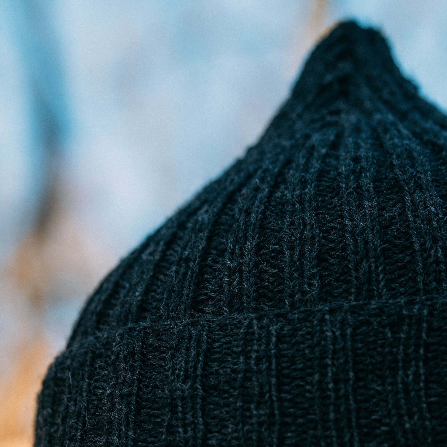 Hand knit pointy wool beanie hat — charcoal