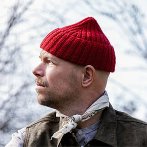 Red hand knit wool beanie
